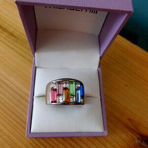 Ladies Sterling Silver .925 Ring with Multi Colored Crystals